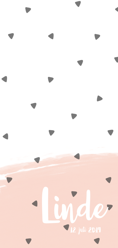 Lief geboortekaartje met monochrome driehoekjes en roze verfstrepen