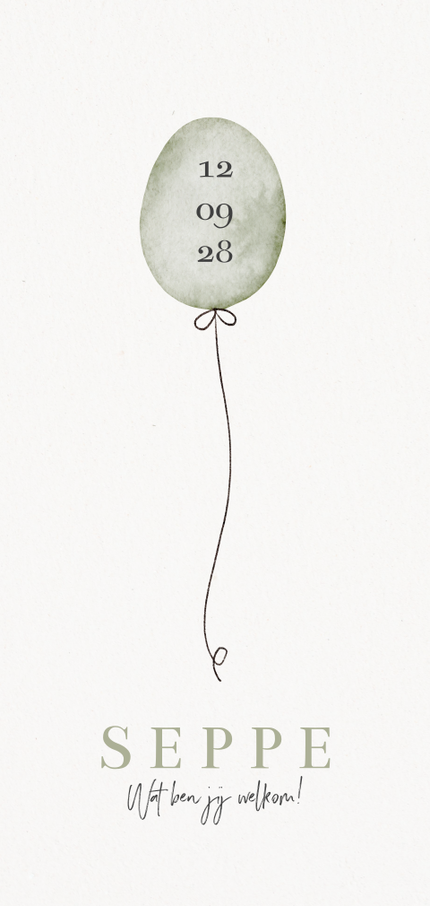 geboortekaartje jongen watercolour groene ballon lief