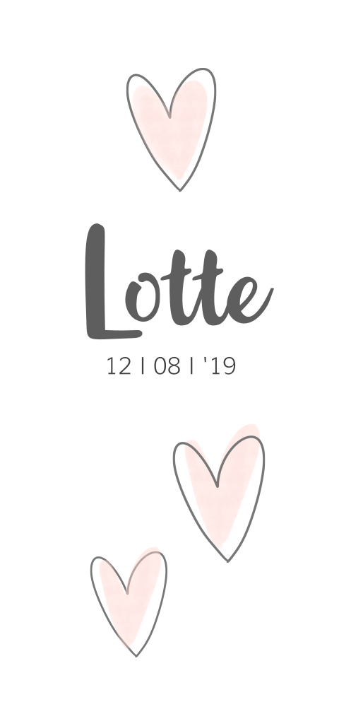 Lief geboortekaartje met getekende hartjes voor een meisje