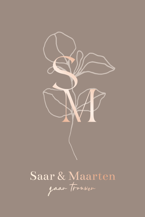Trouwkaart met takje minimalistisch bruin beige rose