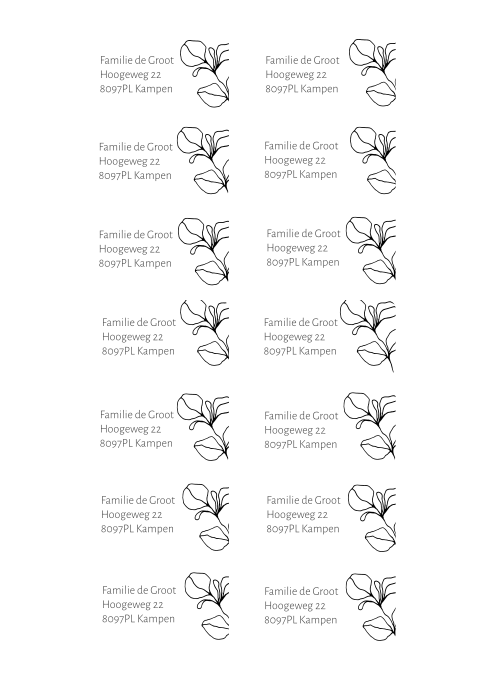 Adresstickers zwart wit met takje voor op de trouwkaart