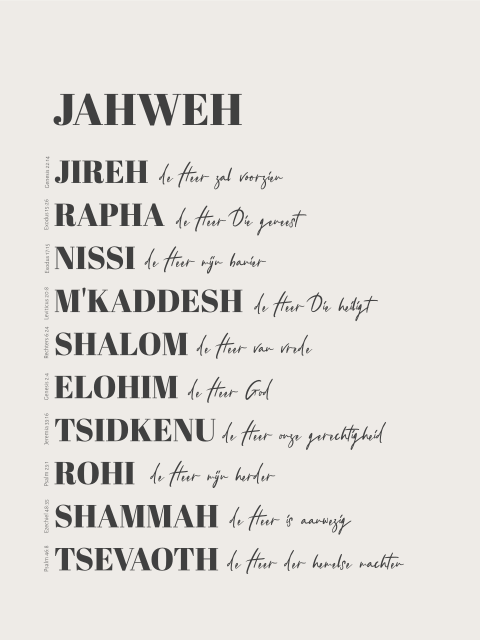 Poster beige grijs met de Hebreeuwse namen van God 30x40