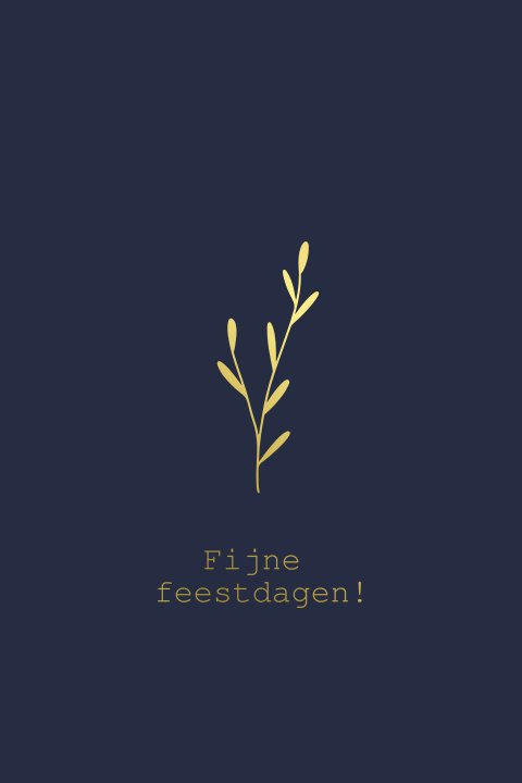 Kerstkaart met donkerblauw en takje in goudfolie