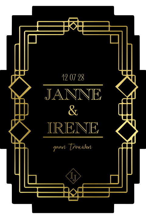 trouwkaart roaring twenties great gatsby zwart goudfolie