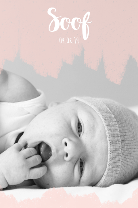 Stoer en lief geboortekaartje met newborn foto