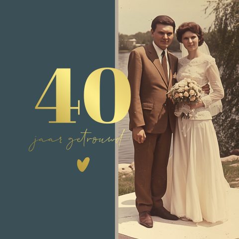 40 jarig jubileum kaart met oude trouwfoto en goudfolie