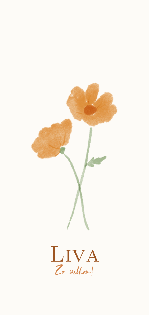 Geboortekaartje geboortebloem watercolour oranje tinten cosmos oktober