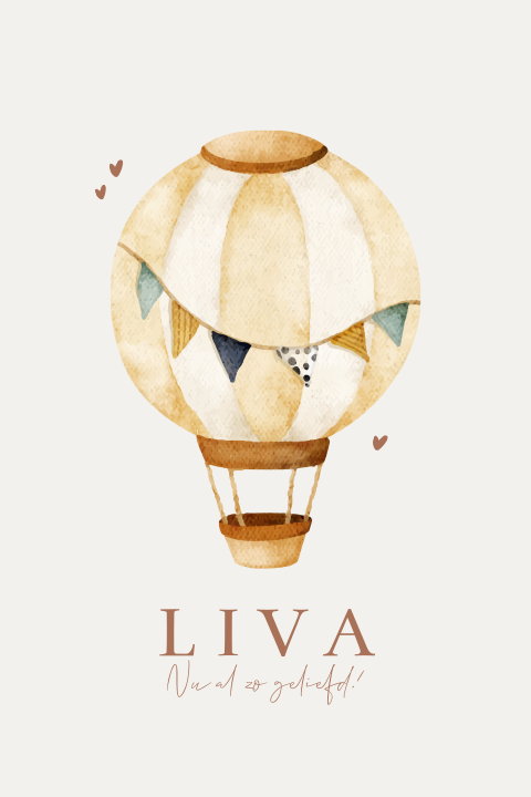 geboortekaartjes meisje met geschilderde luchtballon en vlaggetjes