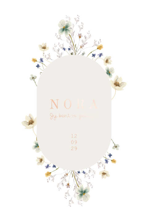 geboortekaartje meisje met watercolor bloemen geel blauw wit