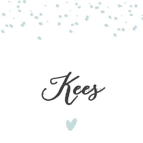 Lief en rustig geboortekaartje met confetti en hartje