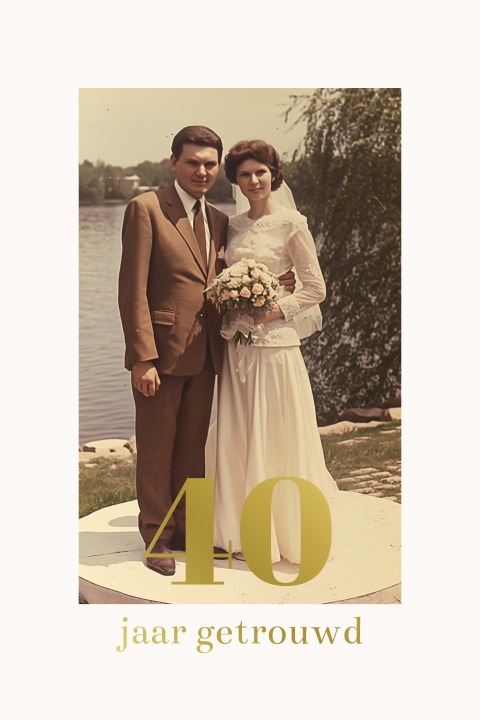 40 jarig jubileum huwelijks kaart met oude trouwfoto voorop