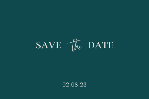 Minimalistische save the date kaart met donkergroene achtergrond