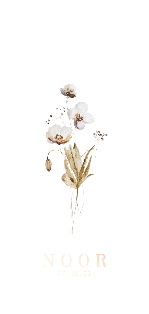 Geboortekaartje meisje geschilderde bloemen beige tinten