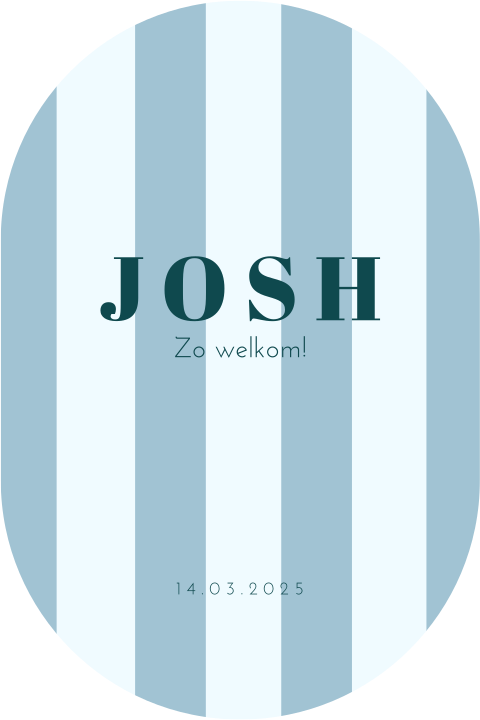 Ovaal geboortekaartje jongen strepen colour blocking print blauw groen