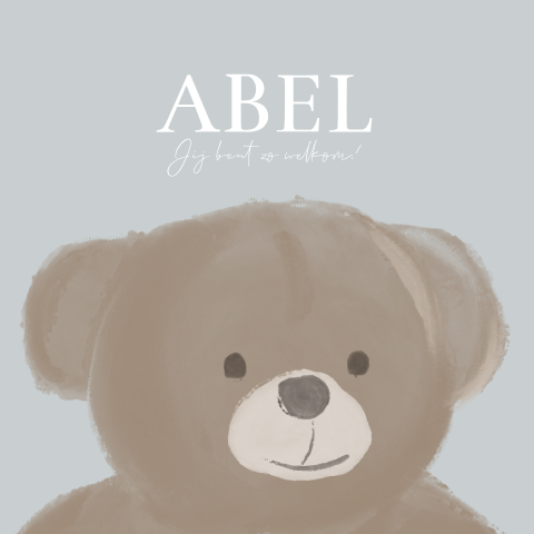 Geboortekaartje jongen met hoofd geschilderde teddy beer blauw