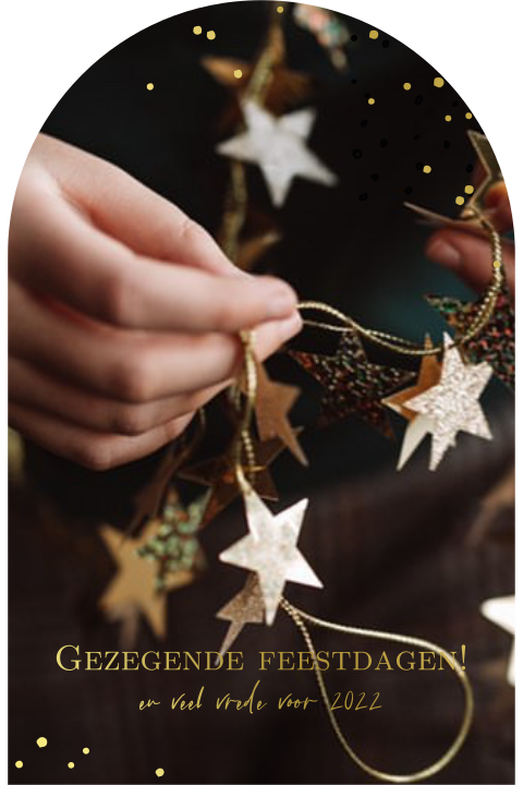 Christelijke kerstkaart met foto en kerkraamvorm en foliedruk