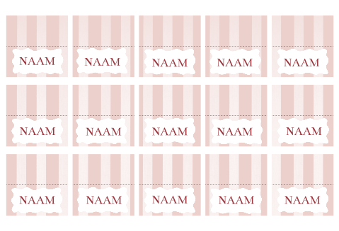 Naamkaartjes voor de tafelsetting met de bruiloft met strepen roze