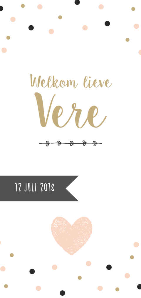 Lief langwerpig staand geboortekaartje met confetti en hartje