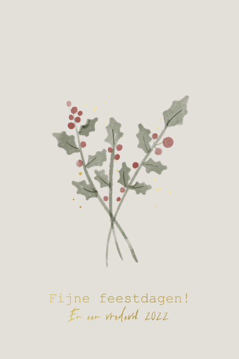 Kerstkaart met watercolor hulsttakken met foliedruk