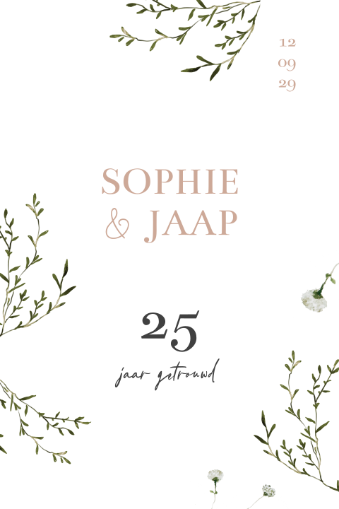 25 jarig jubileum kaart met bloemen en roze