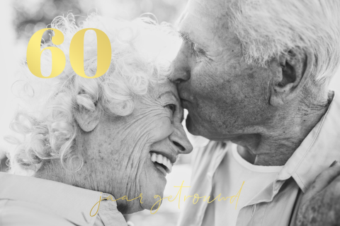 Jubileum kaart 60 jarig huwelijk met foto van het koppel 50 jarig