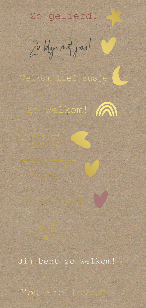 DIY labelkaartje 2,1x10cm, 10stuks met foliedruk en kraft