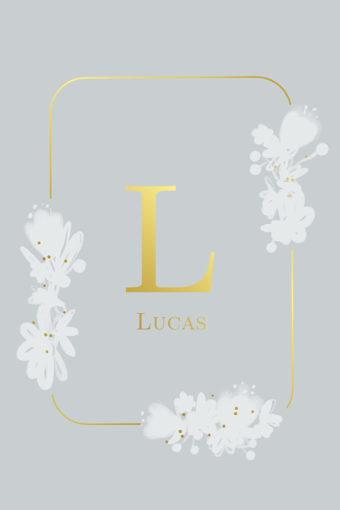 Geboortekaartje met witte bloemen krans met blauw letter en goudfolie