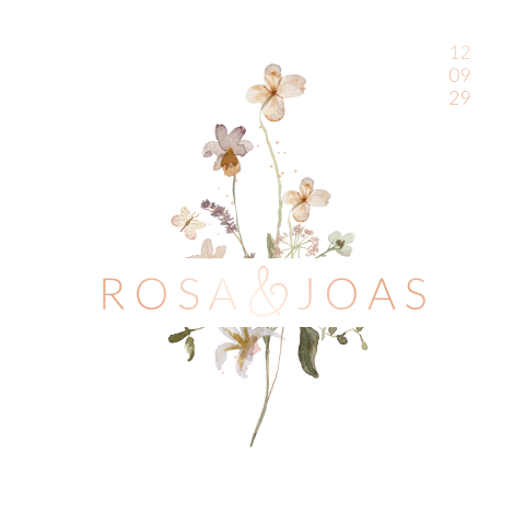 Trouwkaart geschilderde bloemen roze rose folie dubbel