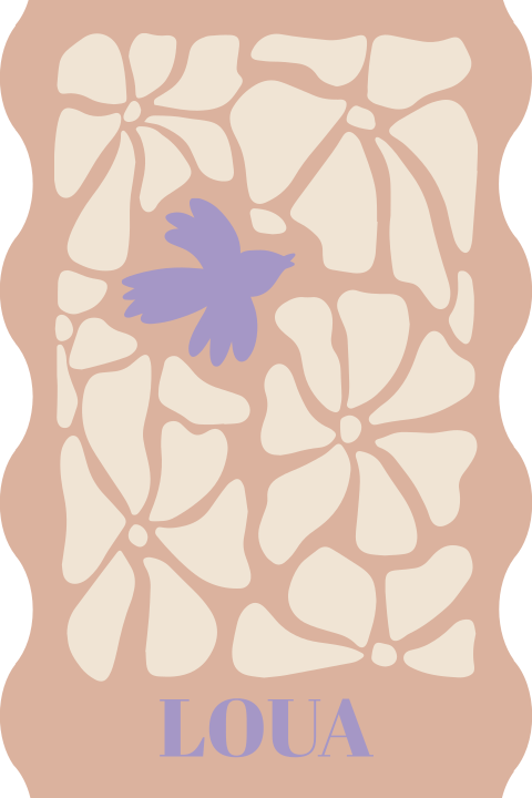 Geboortekaartje meisje flowermarket print met lila paars vogeltje