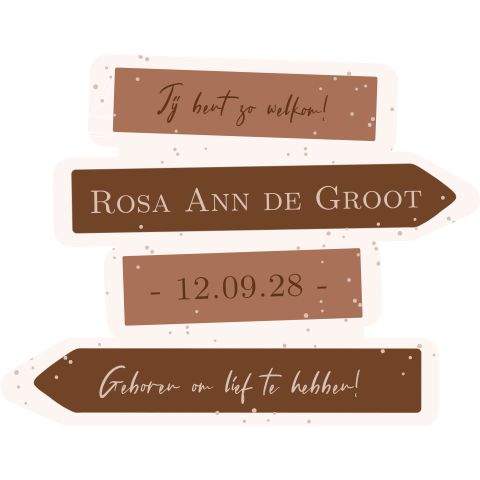 Geboortebord tuinbord wegwijzer meisje met roze bruin en stipjes