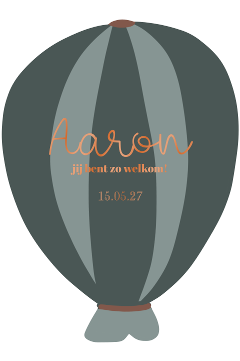 Geboortekaartje jongen vorm ballon groen blauw en foliedruk