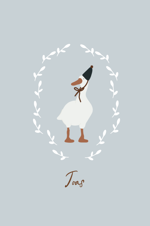 Poster baby babykamer jongetje met gans en feestmuts