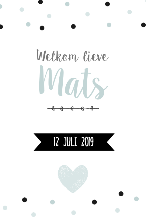Hip geboortekaartje met confetti en stoer label