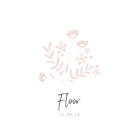 Lief geboortekaartje voor een meisje met bloemen boeketje
