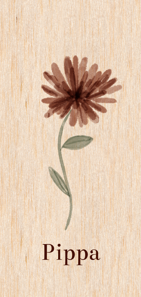 Geboortekaartje op hout met geboortebloem november chrysant