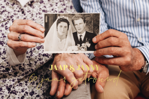 Jubileum kaart 60 jarig huwelijk met oude trouwfoto 50 jarig