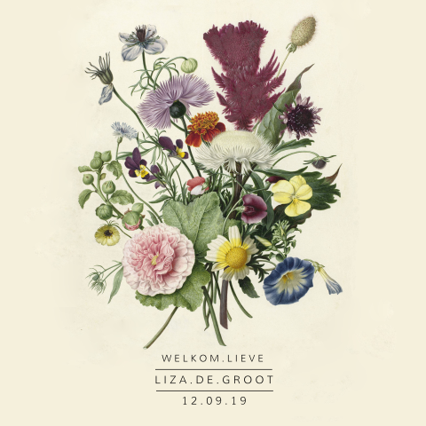 Mooi bohemian geboortekaartje met bos bloemen