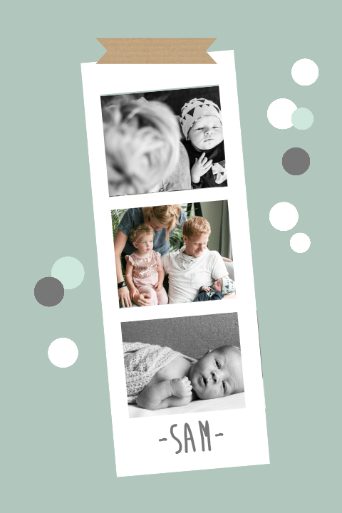 Geboortekaartje met photobooth en confetti