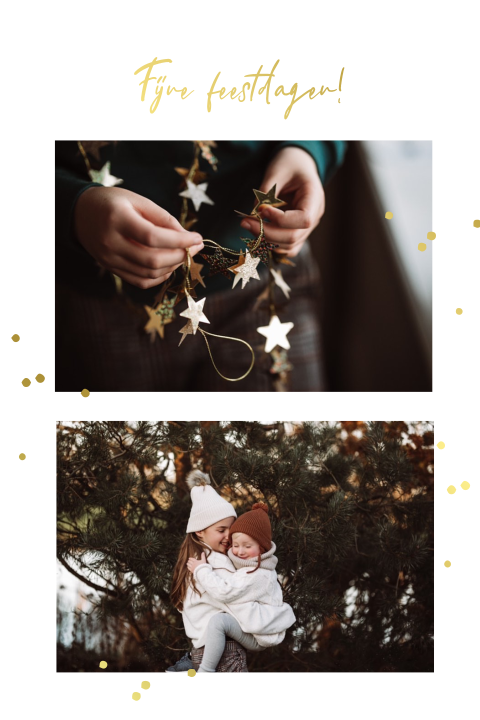 Kerstkaart met foto's van gezin en kerstsfeer met koper folie