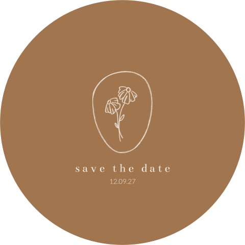 Ronde save the date kaart lijntekening bloemen madeliefjes bruin