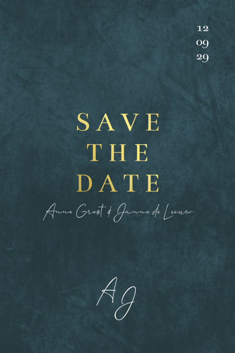 Save the date kaart donkerblauw in velvet look met goudfolie