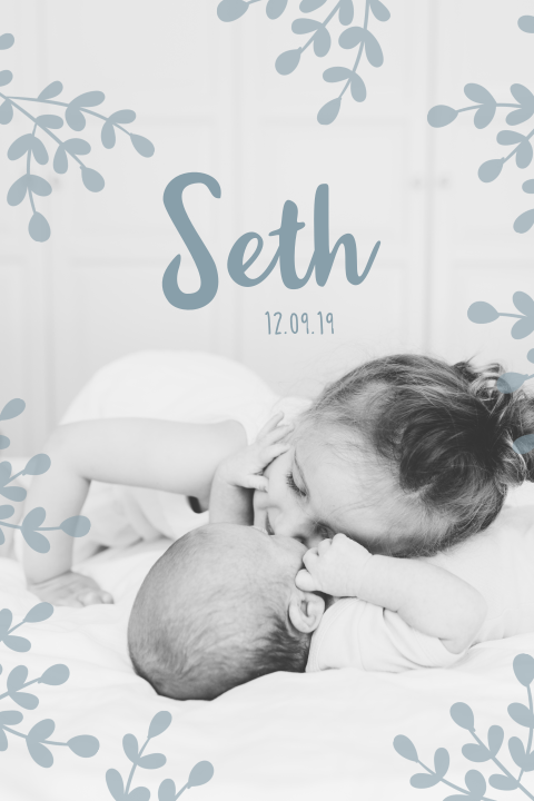 Lief geboortekaartje newbornfoto met takjes