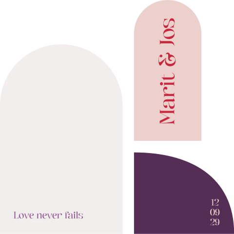 Trouwkaart stapelset 3 kaartjes fel roze paars en beige kleuren