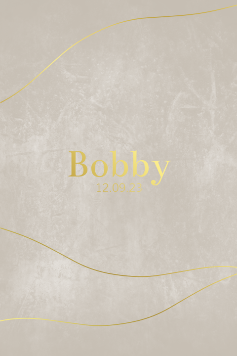 Geboortekaartje unisex velvet look en beige kleur met folie