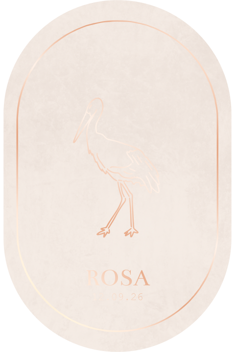 Geboortekaartje stans ovaal met ooievaar in roze en rosefolie