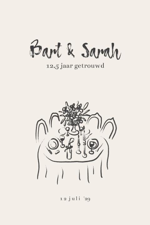 Jubileum kaart tekening gedekte tafel 12 5 jarig huwelijk 25 jaar