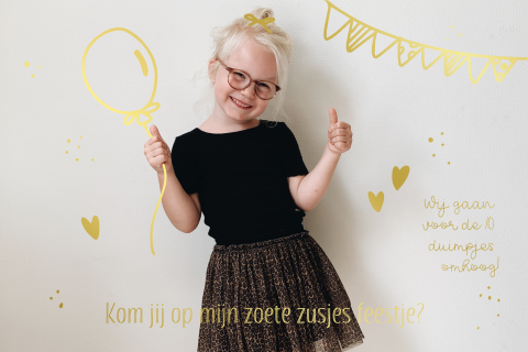 Verjaardags uitnodiging kind feestje ballon goudfolie