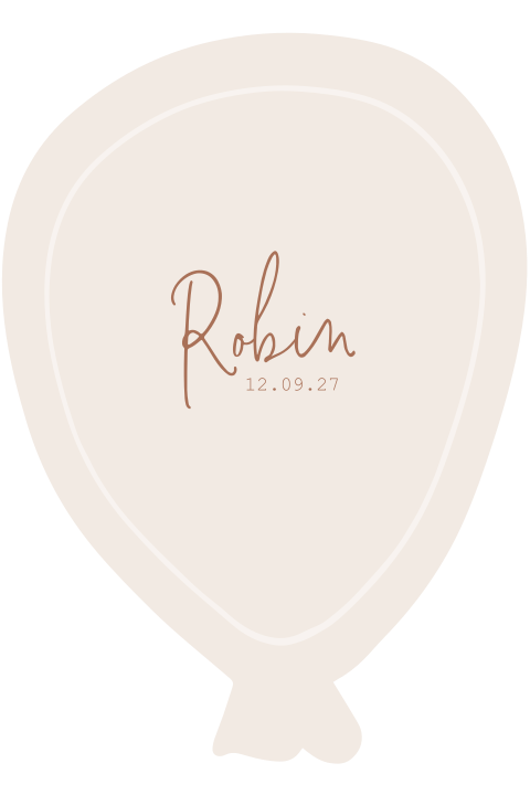 geboortekaartje meisje vorm van een ballon met licht roze en bruin