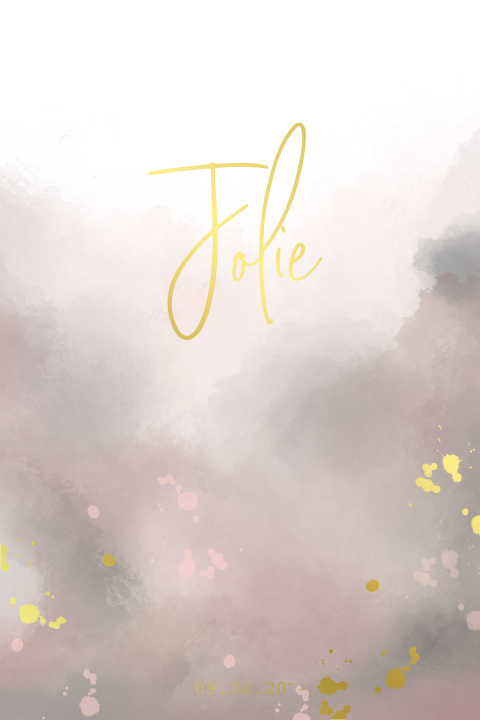 Geboorteposter voor meisjes met watercolor vlekken en goudfolie