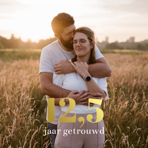 Jubileum kaart 12,5 jarig huwelijk met foto en cijfers in goudfolie